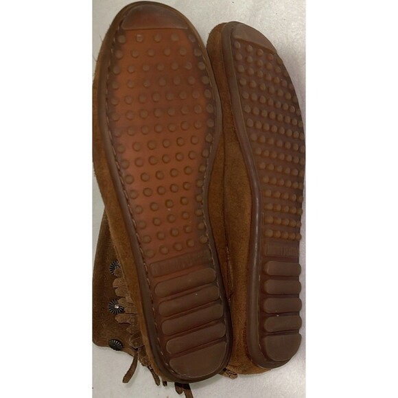 MINNETONKA Fringe Moccasins Boho Festival Brown Suede Boots Woman’s Size 7.5 US - Picture 9 of 13
